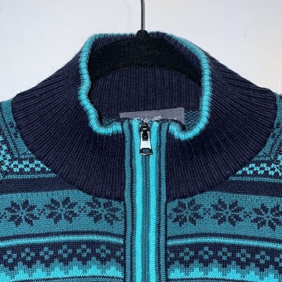 Eddie Bauer half zip sweater geometric detail stripes,  ribbed collar & trim M - Picture 3 of 11
